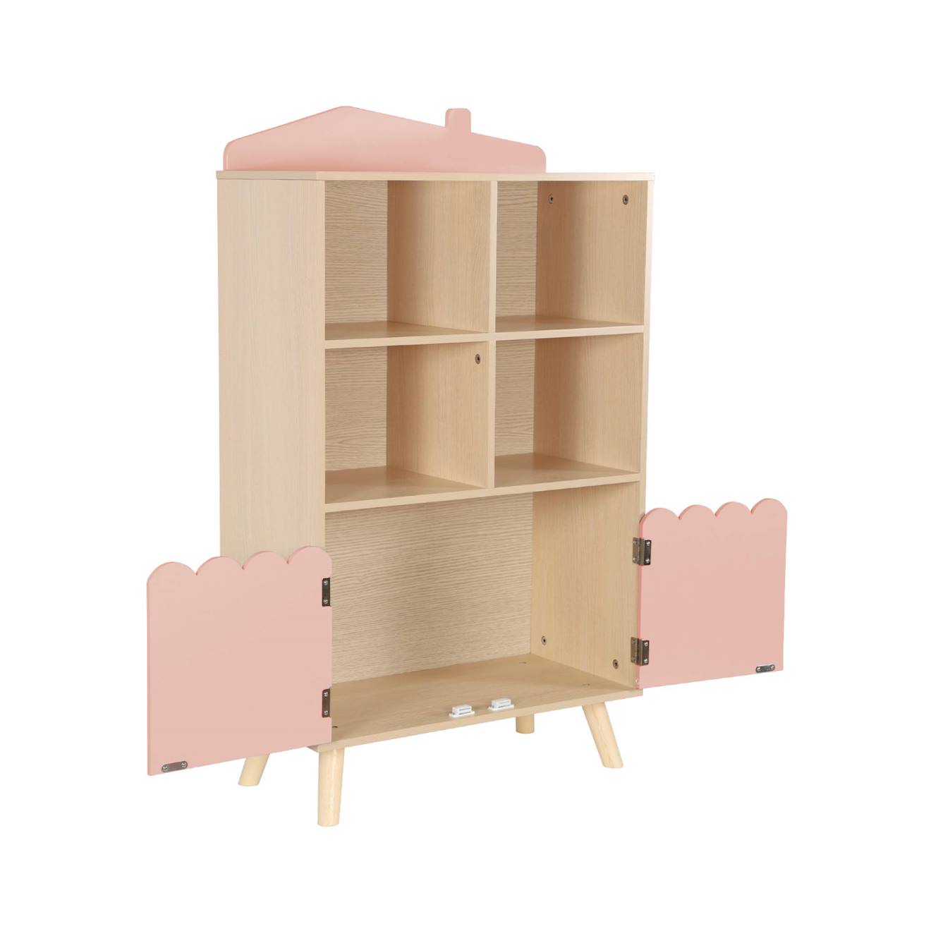 Bibliothèque Enfant 2 Portes 4 Étages - Rose, 60x30x104.5cm, Anti-basculement, Hauteur Adaptée - 12
