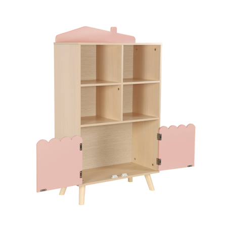 Bibliothèque enfant, 2 portes et 4 étagères Blanc+Naturel+Rose+Vert 18 - vertbaudet enfant 