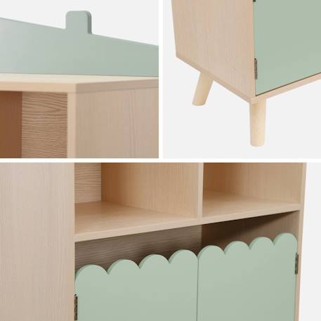 Bibliothèque enfant, 2 portes et 4 étagères Blanc+Naturel+Rose+Vert 24 - vertbaudet enfant 