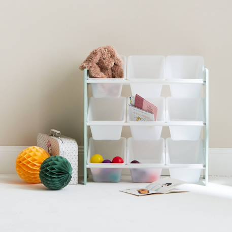 Lot de 2 meubles de rangement pour enfant, 18 casiers - tobias - mdf décor bois naturel, 64x295x60cm Blanc+Vert céladon 11 - vertbaudet enfant 