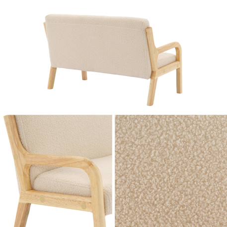 Banquette scandinave enfant en bois et tissu bouclette 2 places Beige 6 - vertbaudet enfant 