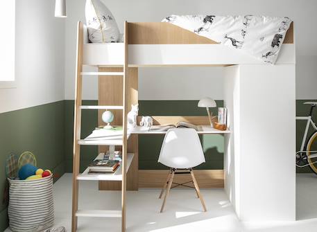 Lit mezzanine + armoire & bureau opus Blanc et bois+Bleu nuit+Mousse 5 - vertbaudet enfant 