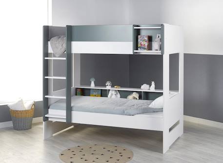 Lit superposé opus Blanc et bois+Bleu nuit+Mousse 12 - vertbaudet enfant 