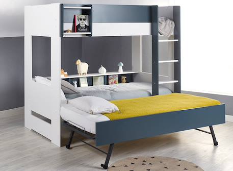 Lit superposé opus Blanc et bois+Bleu nuit+Mousse 14 - vertbaudet enfant 