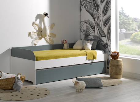 Lit banquette gigogne opus Blanc et bois+Bleu nuit+Mousse 11 - vertbaudet enfant 