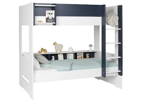 Lit superposé opus Blanc et bois+Bleu nuit+Mousse 15 - vertbaudet enfant 