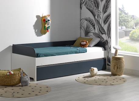 Lit banquette gigogne opus Blanc et bois+Bleu nuit+Mousse 6 - vertbaudet enfant 