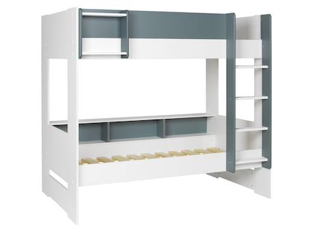 Lit superposé opus Blanc et bois+Bleu nuit+Mousse 10 - vertbaudet enfant 
