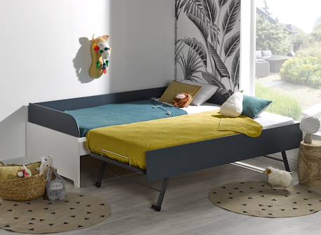 Lit banquette gigogne opus Blanc et bois+Bleu nuit+Mousse 7 - vertbaudet enfant 