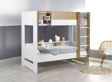 Lit superposé opus Blanc et bois+Bleu nuit+Mousse 1 - vertbaudet enfant 