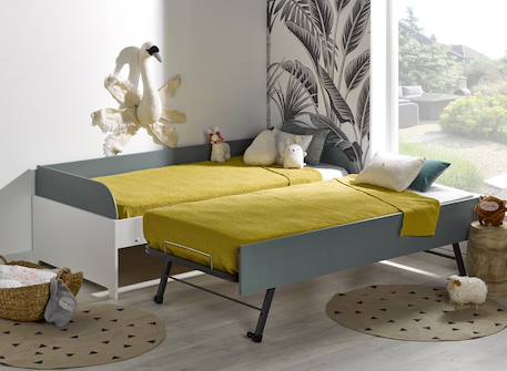 Lit banquette gigogne opus Blanc et bois+Bleu nuit+Mousse 12 - vertbaudet enfant 