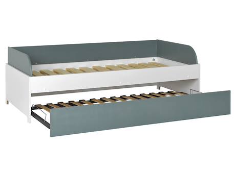 Lit banquette gigogne opus Blanc et bois+Bleu nuit+Mousse 14 - vertbaudet enfant 