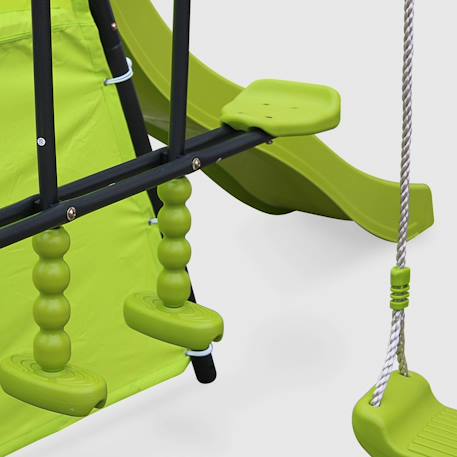 Portique avec balançoires, face à face, toboggan, panier de basket,mur d'escalade, tente Vert 6 - vertbaudet enfant 