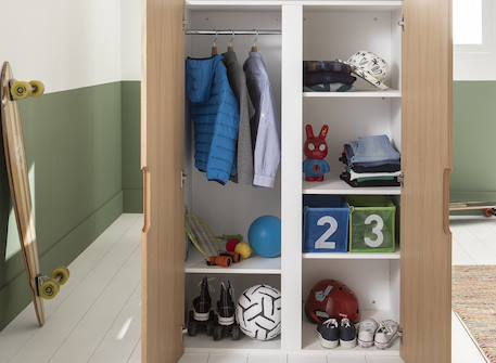 Lit mezzanine + armoire & bureau opus Blanc et bois+Bleu nuit+Mousse 3 - vertbaudet enfant 