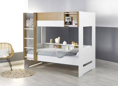 Lit superposé opus Blanc et bois+Bleu nuit+Mousse 2 - vertbaudet enfant 