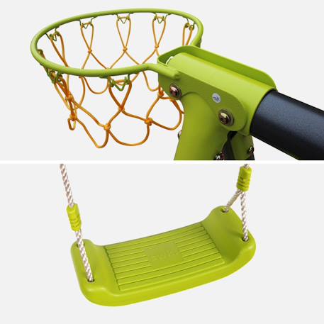 Portique avec balançoires, face à face, toboggan, panier de basket,mur d'escalade, tente Vert 5 - vertbaudet enfant 