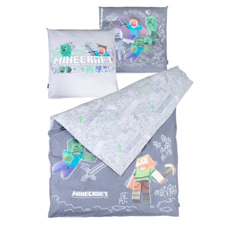 Parure de lit réversible - 100 % coton avec fermeture éclair Gris - motif minecraft 4 - vertbaudet enfant 