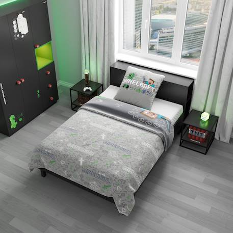 Parure de lit réversible - 100 % coton avec fermeture éclair Gris - motif minecraft 6 - vertbaudet enfant 