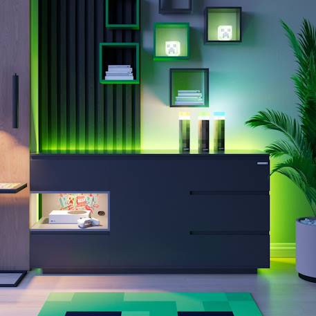 Buffet minecraft 5 tiroirs et compartiment ouvert avec éclairage led Effet carbone noir 6 - vertbaudet enfant 