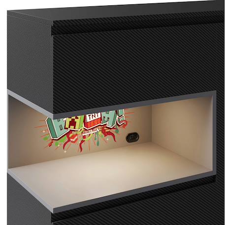 Buffet minecraft 5 tiroirs et compartiment ouvert avec éclairage led Effet carbone noir 4 - vertbaudet enfant 