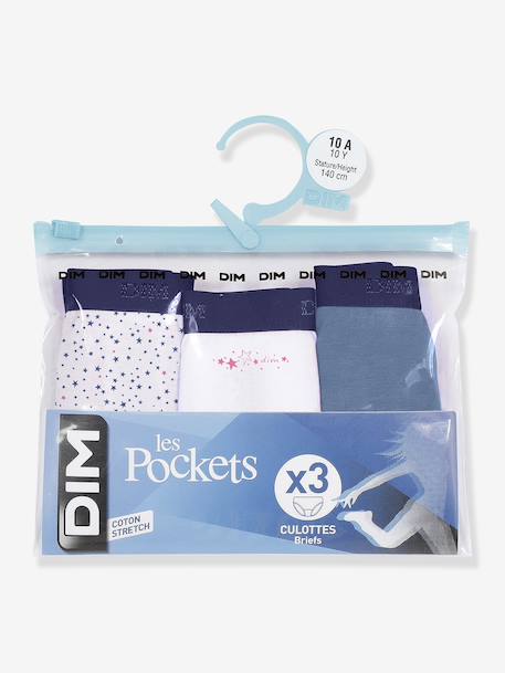 Lot de 3 culottes fille en coton stretch Les Pockets bleu+rose 2 - vertbaudet enfant 
