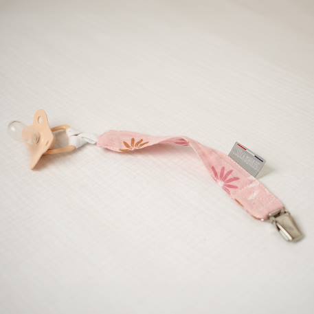 Attache tétine  en gaze de coton lla Rosella imprimé floral, rose 2 - vertbaudet enfant 
