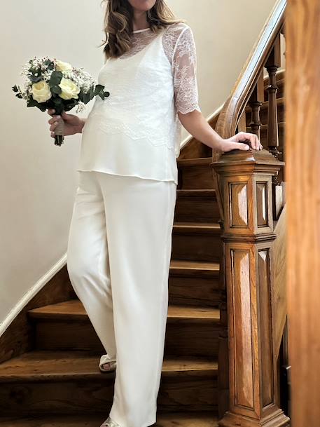 Pantalon large en crêpe collection mariage écru 1 - vertbaudet enfant 