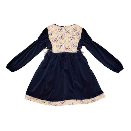 Robe hiver   velours   fleurie   margot Bleu marine beige rose 4 - vertbaudet enfant 