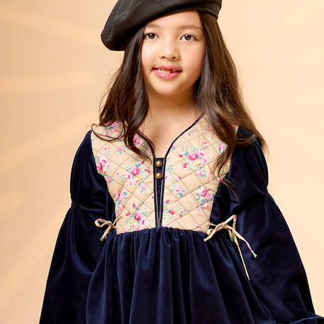 Robe hiver   velours   fleurie   margot Bleu marine beige rose 2 - vertbaudet enfant 
