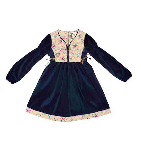 Robe hiver   velours   fleurie   margot Bleu marine beige rose 3 - vertbaudet enfant 