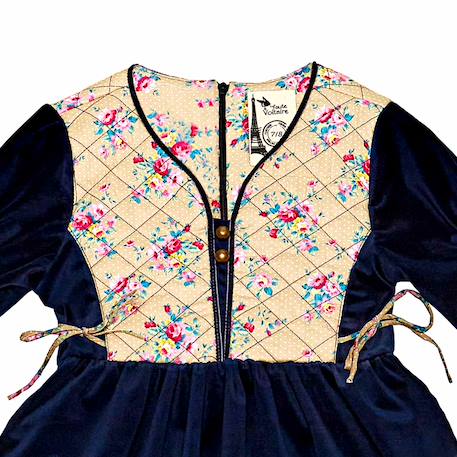 Robe hiver   velours   fleurie   margot Bleu marine beige rose 5 - vertbaudet enfant 