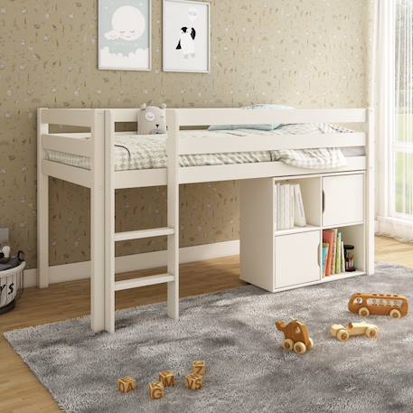Lit mi-hauteur pin massif naturel  isidore Blanc+Bois 4 - vertbaudet enfant 