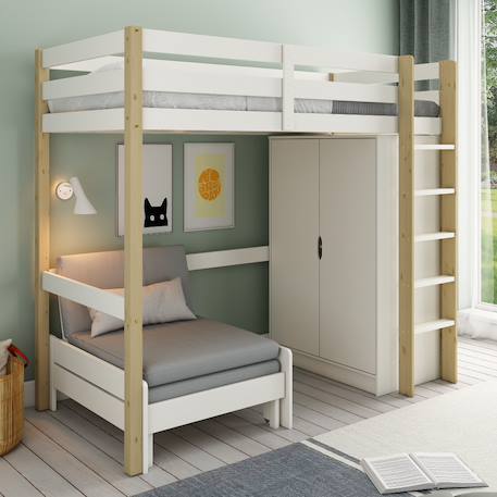 Lit mezzanine avec armoire et fauteuil convertible arthur Blanc+Blanc-bois 7 - vertbaudet enfant 