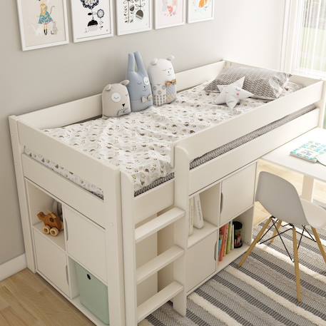Lit mi-hauteur avec bureau et rangements pin massif  arthur Blanc 4 - vertbaudet enfant 
