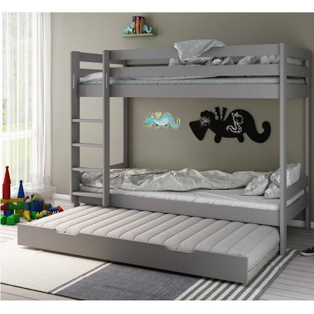 Lit superposé pin massif  basile Blanc+Gris 12 - vertbaudet enfant 