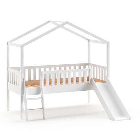 Lit cabane surélevé avec toboggan pin massif  axel Blanc 3 - vertbaudet enfant 