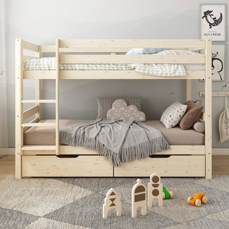 Paire de tiroirs pour lit superposé pin massif naturel  isidore Blanc+Bois 8 - vertbaudet enfant 
