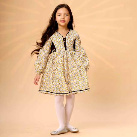 Robe liberty  à manches longues   margot Jaune marron 6 - vertbaudet enfant 