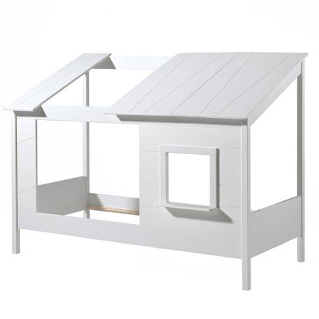 Lit cabane avec façade et fenêtre imitation bois  henrik Blanc 5 - vertbaudet enfant 