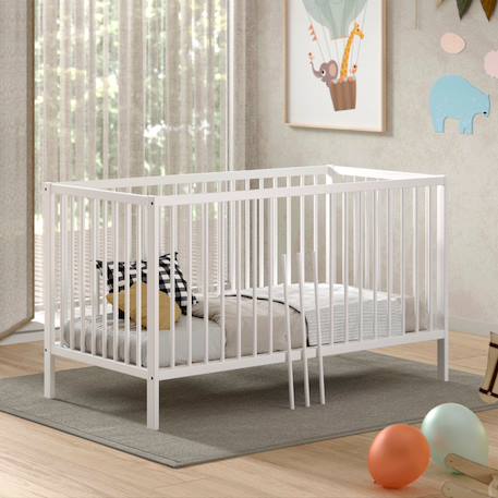 Lit bébé évolutif en hêtre massif  paola Blanc+Bois+Gris 1 - vertbaudet enfant 