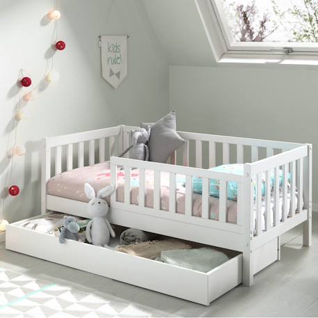 Petit lit enfant avec sommier en pin massif  suzon Blanc+Gris 5 - vertbaudet enfant 