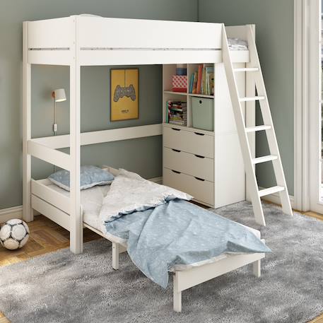 Lit mezzanine avec rangements et chauffeuse pin massif  colette Blanc 2 - vertbaudet enfant 