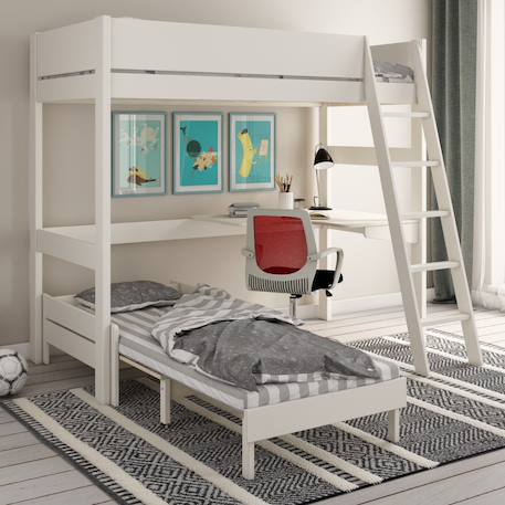 Lit mezzanine avec bureau et chauffeuse pin massif  colette Blanc 2 - vertbaudet enfant 