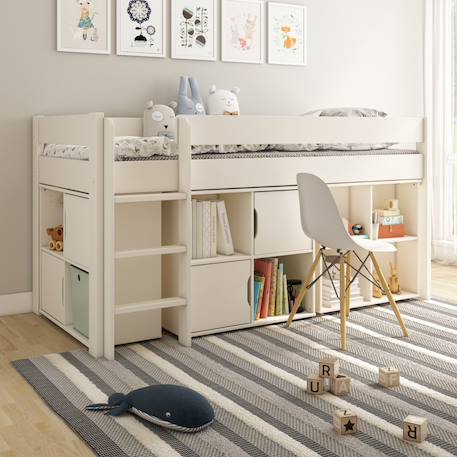 Lit mi-hauteur avec bureau et rangements pin massif  arthur Blanc 2 - vertbaudet enfant 