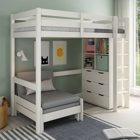 Lit mezzanine avec rangements et fauteuil convertible arthur Blanc+Blanc-bois 1 - vertbaudet enfant 