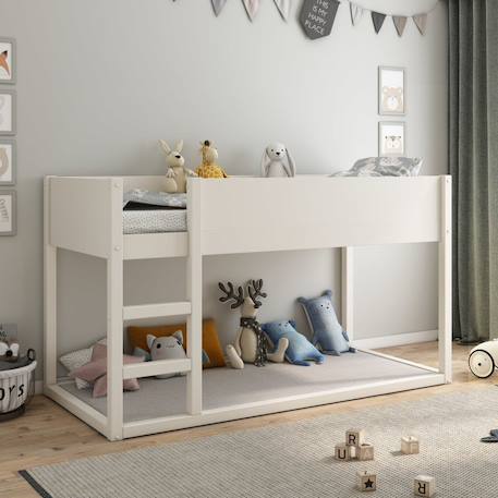 Lit mi-hauteur réversible pin massif  charlie Blanc+Vert-bois 1 - vertbaudet enfant 