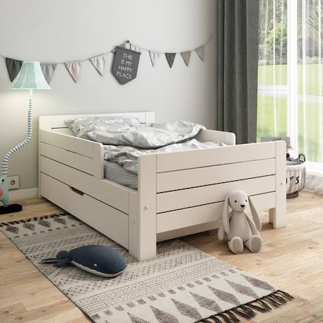Lit évolutif avec tiroir pin massif  edouard Blanc+Bois 1 - vertbaudet enfant 