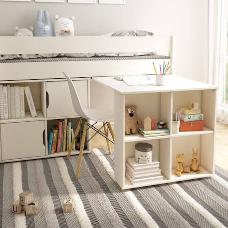 Lit mi-hauteur avec bureau et rangements pin massif  arthur Blanc 3 - vertbaudet enfant 