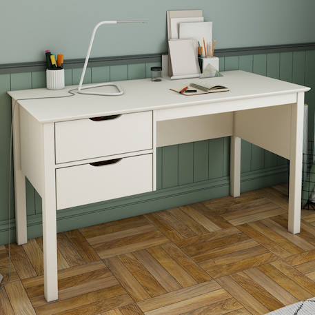 Bureau à deux tiroirs pin massif leopold Blanc 1 - vertbaudet enfant 
