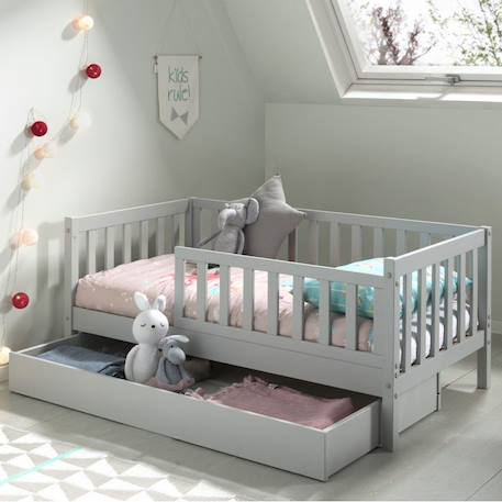 Petit lit enfant avec sommier en pin massif  suzon Blanc+Gris 11 - vertbaudet enfant 